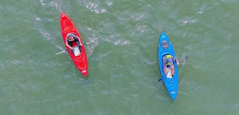 Bird's eye view of kayaking on the Columbia River